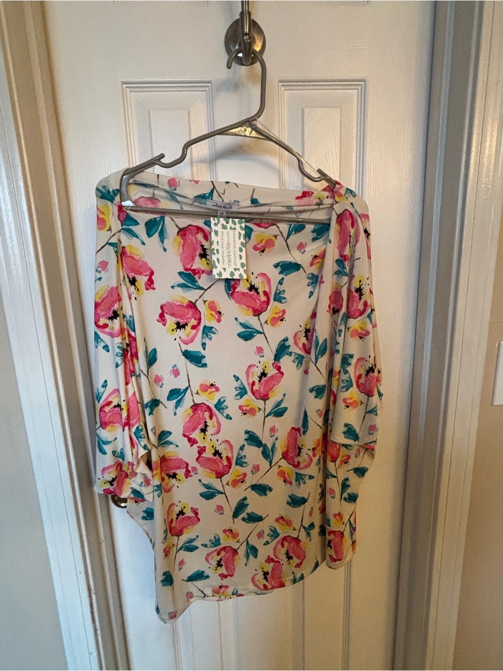 white birch Cream Floral Tunic with Pink & Teal Blooms